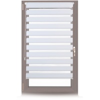 Relaxdays Doppelrollo Klemmfix ohne bohren, Seitenzugrollo mit Streifen, Duo-Rollo für Fenster, Stoff 76x156 cm, weiß
