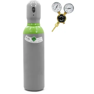 Gasflasche Argon CO2 5l gefüllt + Druckminderer Set - Mischgas 18 (82% Argon, 18% CO2) Schutzgas für MIG MAG Schweißen - Schweißgas 150 bar, 1 m3, TÜV 10 Jahre, W21.8 Bestschweissen.de