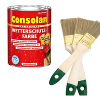 Consolan Wetterschutzfarbe Holz Seidenglänzend (inkl. Nordje Pinsel-Set 3-teilig) (2,5L, Moosgrün)
