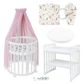 Waldin Babybett OWAL Kinderbett 7in1 mit Matratze, mitwachsendes Kinder-Bett