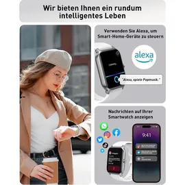 Gydom Smartwatch Damen mit Telefonfunktion 1.8" Alexa Eingebaut Fitnessuhr 100+ Sportmodi, Herzfrequenz SpO2 Stress EIN-klick Messen, Schlafmonitor - Weiß