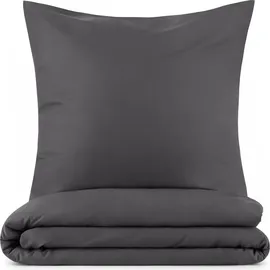 Blumtal Bettwäsche Unifarben Anthrazit 135 x 200 cm + 80 x 80 cm