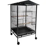 Vogelkäfig 33 Zoll – für kleine Papageien & Wellensittiche – großer Stand-Vogelkäfig aus Schmiedeeisen mit Rollen und Futterbehälter – S... - Schwarz