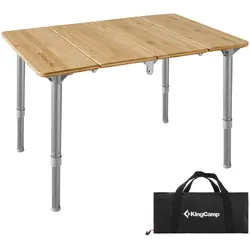 KINGCAMP Falt Tisch Camping Klapptisch Alu Bambus Holz Stufenlos Verstellbar