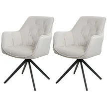 Mendler 2er-Set Esszimmerstuhl HWC-L80, Küchenstuhl Polsterstuhl Stuhl mit Armlehne, drehbar, Metall Stoff/Textil ~ creme-beige