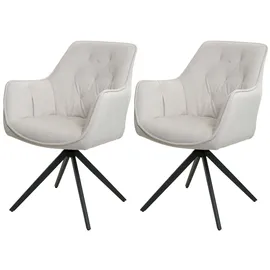 Mendler 2er-Set Esszimmerstuhl HWC-L80, Küchenstuhl Polsterstuhl Stuhl mit Armlehne, drehbar, Metall Stoff/Textil ~ creme-beige