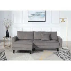 Ecksofa "Leonid L-Form", grau, B:234cm H:85cm T:132cm, 100% PES, ATLANTIC HOME COLLECTION, Sofas, mit Schlaffunktion und Bettkasten
