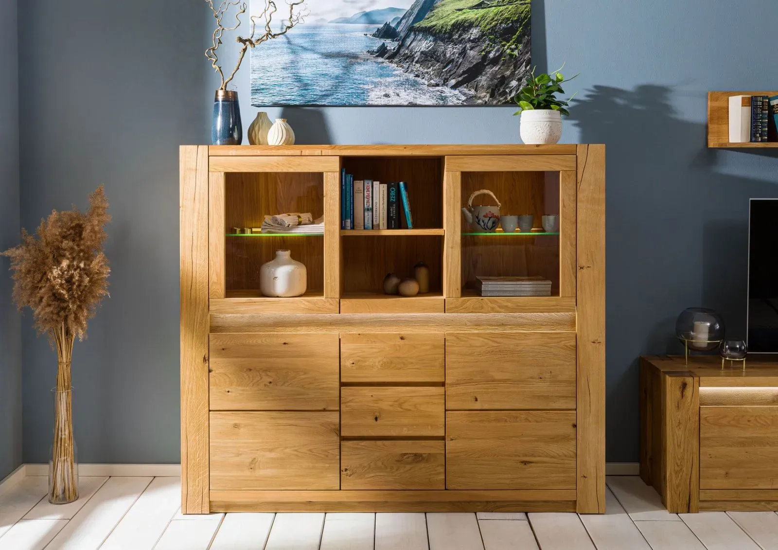 Highboard Wildeiche 163x40x142 natur geölt KENT #105