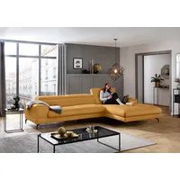 Ecksofa W.SCHILLIG "piedroo, Designsofa mit tollem Sitzkomfort, bequem, L-Form", gelb (kurkuma z69), B:343cm H:70cm T:193cm, Longlife Xtra-Leder Z69: Das feinnarbige, gedeckte Softleder Z69 besticht durch seine außergewöhnliche Weichheit im trendigen u00bbVintage-Looku00ab, Hautstärke 0, 9 - 1, 1 mm, Sofas, Kopfteilverstellung, wahlweise mit Sitztiefenverstellung, Breite 343cm