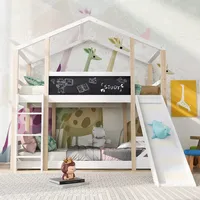 Idemon Kinderbett Baumhaus mit Rutsche & Leiter 90 x 200 cm, Hochbett für Kinder– 2X Lattenrost- Natur & Weiß