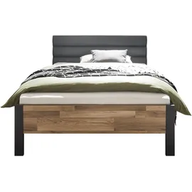 Begabino Bettgestell BEGABINO "Dallas Bett, Jugendbett mit gepolstertem Kopfteil", beige (graphit, montana oak), B:126cm H:96cm L:205cm, Betten, Bettgestell, Polsterbett wahlweise in 140 oder 120 cm