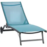 Outsunny Sonnenliege Mit Rolle, Gartenliege Alu Liegestuhl Mit 5-fach Verstellbare Rückenlehne, Wetterfeste Campingliege, Gartenstuhl Bis 150 Kg Belastbar, Für Garten Urlaub Strand Pool, Blau