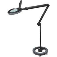 Lumeno LED Lupenleuchte 7213SW Lupenlampe mit 127 mm Echtglaslinse, Arbeitsplatzlampe, Kosmetiklampe, geeignet für Kosmetik, Bastler, Lesehilfe Vergrößerungslampe, 3 Dioptrien Schwarz mit Rollstativ