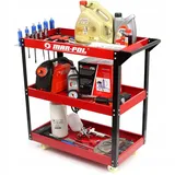 Werkzeugwagen | 3 Etagen | 66,5 x 36,5 x 79 cm | Tragkraft 136 kg | mit Rollen | aus Stahl | Rot | für Garage Werkstatt