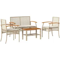 vidaXL 4-tlg. Garten-Lounge-Set mit Kissen Beige Poly Rattan