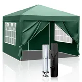 BreezTerra Pavillon 3x3 m,Faltpavillon Wasserdicht Windfest UV 50+ Sonnenschutz, mit 4 Seitenwände,Höhenverstellbare, Stabil Gartenzelt Partyzelt für Garten, Party, Terrasse,Camping Grün