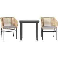 VidaXL 3-tlg. Garten-Essgruppe mit Kissen Braun Poly Rattan Glas