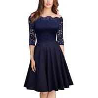 50s Vintage Damen Kleider Lace Spitzenkleid Schulterfrei Partykleid Cocktail Abendkleid Rockabilly Swing Kleider Party Ballkleid Abendkleider - EU 34-36 (S)