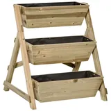 Outsunny Hochbeet, Blumentreppe Holz, Blumenleiter Mit 3 Ablagen, Pflanzentreppe, Pflanzregal, Pflanzenständer, Blumenregal, 71x61x77cm  on-site