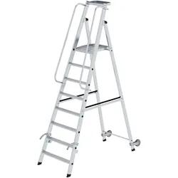 MUNK Aluminium-Stehleiter mit Rollen und Griff 8 Stufen