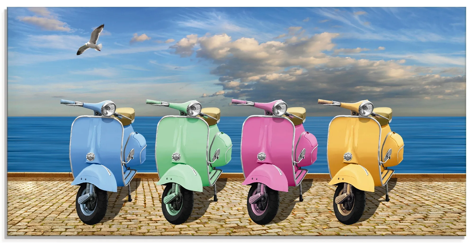Artland Glasbild »Vespa-Roller in bunten Farben«, Motorräder & Roller, (1 St.), in verschiedenen Größen Artland bunt