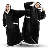 Sedefen Sweatshirt Hoodie Decke mit Ärmeln Deckenpullover,Flauschige Sherpa Kuscheldecke Tragbare Decke,Übergroße Kapuzenpullover für Damen Herren Erwachsene Warm Ärmeldecke Schwarz
