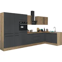 kochstation Winkelküche Florida L-Form 370 cm Schwarz