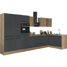 kochstation Winkelküche Florida L-Form 370 cm Schwarz