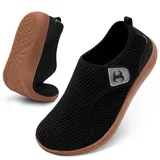 Scurtain Barfußschuhe für Herren Extra Weite Schuhe Bequeme Freizeitschuhe rutschfest mit Verstellbarem Klettverschluss für Innen & Außen Schwarz 47 EU - 47 EU Weit