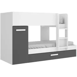 Dmora Kinderbett Eiger, Komplettes Schlafzimmer mit Kleiderschrank und Schublade, 244x112h150 cm, Weiß und Anthrazit