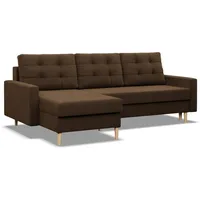 Mebligo - Ecksofa mit Schlaffunktion und Bettkasten BLANK, 223x88x140 cm, Universelles Eckcouch, Rechte oder Linke Seite Couch, Wohnzimmer Schlafsofa. L Couch mit Schlaffunktion - Braun