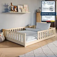 Kids Collective Kinderbett Bodenbett 140x200 cm mit Rausfallschutz & Lattenrost Montessori Bett Kinder Jugendbett Einzelbett 200x140 cm