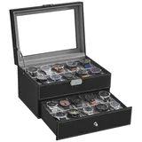 SONGMICS Uhrenbox, für 20 Uhren, 2 Ebenen, mit Glasdeckel