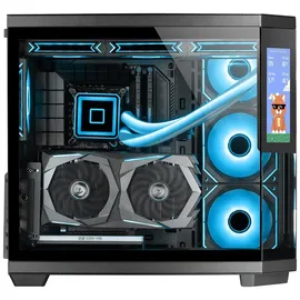 Mars Gaming MC-3TCORELCD ATX Gaming-Gehäuse, anpassbarer 7,2" IPS-Bildschirm, dreifaches herausnehmbares gehärtetes Glas, Doppelkammerstruktur, Unterstützung für Flüssigkeitskühlung bis 360mm, Schwarz