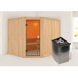 KARIBU Sauna »"Homa " mit bronzierter Tür naturbelassen Ofen 9 kW integr. Strg.«, mit integrierter Mineralwolldämmung beige