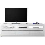furn.design TV-Lowboard Nobile Hochglanz weiß und Stone Design grau TV-Unterteil in Komforthöhe 217 x 63 cm