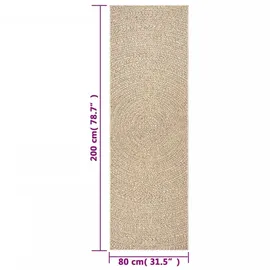 vidaXL Teppich ZIZUR 80x200 cm Jute-Optik Indoor und Outdoor