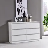 home collective Kommode weiß mit sechs Schubladen, Schlafzimmer Flur, Schrank, Sideboard, Highboard, Breite 120 cm Höhe 77cm