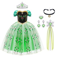 URAQT Mädchen Anna Kostüm Kleid, Kinder Prinzessin Kostüm für Karneval Party Cosplay Verkleidung Halloween Fest Geburtstag, mit Zubehör Krone Zauberstab,100CM