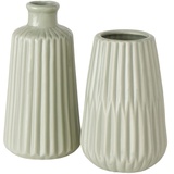 Boltze Vasen Set Esko 2-teilig, Blumenvasen aus Keramik, ø ca. 8,5 cm, ohne Blumen, skandinavischer Stil, Hellgrün Matt
