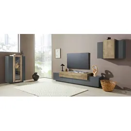 INOSIGN Vitrine INOSIGN "Coro, Vitrine, Glasvitrine, Vitrinenschrank, Stauraumvitrine", grau (anthrazit matt, oak), B:80cm H:120,5cm T:38cm, FSC-zertifizierter Holzwerkstoff, Glas, Schränke, Vitrine, 3 Türen davon 1 Glastür, 9 Fächer, Doppeltiefe, Höhe 120,5cm