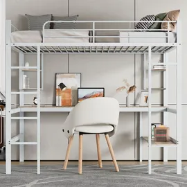 XDOVET Hochbett mit Schreibtisch 90 x 200 cm MDF weiß