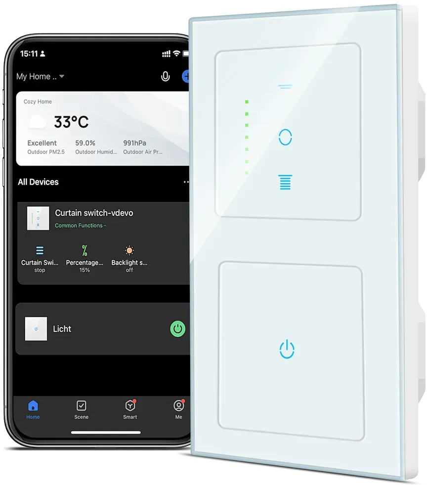 CURRYSMARTER Gen6.1 WLAN Smart Rollladenschalter & 1Fach 1Weg WLAN Smart Lichtschalter 10A