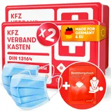PURAHELP 2x KFZ Verbandskasten nach aktueller Norm 2025 DIN 13164 (StVO konform) - Inkl. Beatmungstuch, 2x Klettstreifen - Erste Hilfe Set Auto Verbandskasten 2025