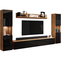 INOSIGN Wohnwand »PARIS«, (Komplett-Set, 4 St.), TV-Wand 260cm breite, grifflose Design, stehend und hängend montierbar, schwarz