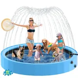 Raxurt Faltbarer Hundepool mit Sprühkopf, 246cm strapazierfähiger Hundepool, 2-in-1 rutschfeste PVC-Badewanne für Haustiere für den Außenbereich im Garten