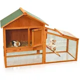 Melko - Hasenstall Kleintierhaus mit Freilaufgehege, ca. 100 x 145 x 65 cm, aus Holz, Inkl. Rampe + Schublade, abnehmbares Dach