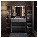 Vicco Schminktisch Taylor 80 x 146,5 cm Weiß modern LED Beleuchtung mit LED-Beleuchtung und höhenverstellbarem Drehhocker