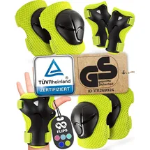 99flips Knieschoner Kinder 3 Jahre Schoner Inliner Kinder - Schlittschuhe Kinder [6er Set] FLASH - XS Grün - Protektoren - Knieschützer Kinder Protektoren Knie- und Ellenbogenschützer