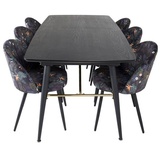 ebuy24 Gold Essgruppe Esstisch Ausziehbarer Tisch Länge cm 180 / 220 schwarz und 6 Velvet Esszimmerstühle Velour geblüht.